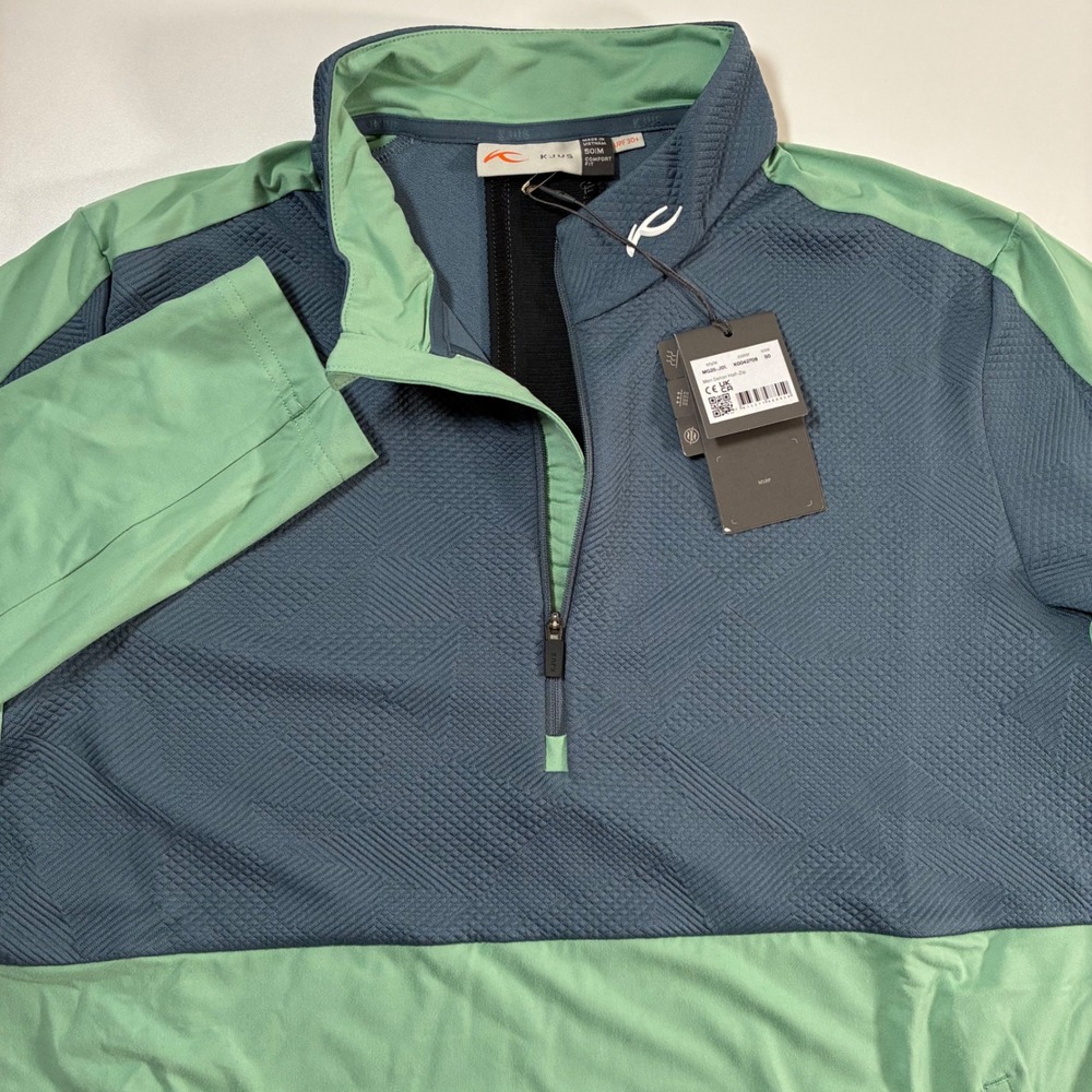 NEW KJUS Delian Half-Zip 50 Medium Blue Green Textured Golf Performance Vent